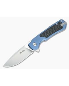 Buck Stinger Blue Aluminum Carbon Fiber D2 Satin Drop Point Frame Lock Folding Knife (3.00") 0714BLS - BU-0714BLS 1