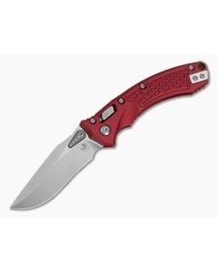Microtech Mini Amphibian RAM-LOK Merlot Red Frag Aluminum M390MK Stonewash Manual Folding Knife (3.25" Blade) 137MRL-10FRMR - MT-137MRL-10FRMR 1