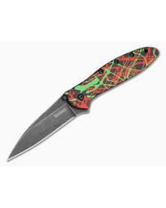 Kershaw Leek Green/Red/Black Splatter 14C28N Blackwash Spring Assisted Knife (3.00" Blade) 1660NTR - KS-1660NTR 1