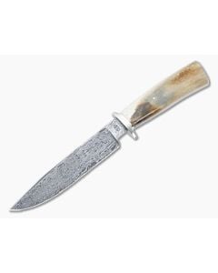 Bill Miller Custom Medium Bowie Fossil Walrus and W-Pattern Damascus - CU-5128 1