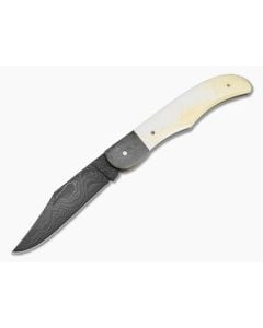 Chuck Hawes Custom Folding Hunter Smooth White Bone Damascus - CU-5298 1