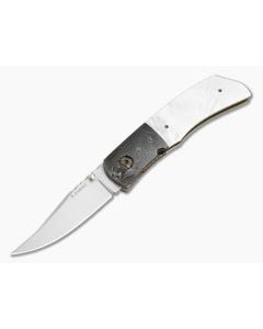 Aaron Frederick Mother of Pearl Damascus Bolster Titanium Liner Lock Custom Folding Knife (3.00") - CU-5336 1