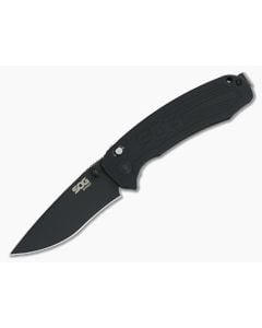 SOG Banner Black Cerakote Plain S35VN Aluminum USA Assisted Button Lock Folder BA1001-BX - SOG-BA1001-BX 1