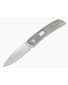 Jared Oeser F22 KICKSTOP Flipper Satin Shield Green Canvas Micarta Folding Knife - JO-F22-KF-GM1 1