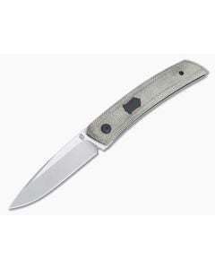 Jared Oeser F22 KICKSTOP Flipper Black Shield Green Canvas Micarta Folding Knife - JO-F22-KF-GM2 1