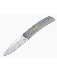 Jared Oeser F22 KICKSTOP Flipper Bronze Shield Black Canvas Micarta Folding Knife - JO-F22-KF-KM3 1
