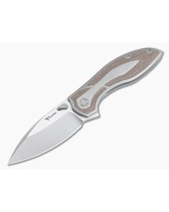 Reate Knives IRON-X Flipper Satin M390 Brown Canvas Micarta Inlaid Titanium Folder - RK-IRON-X-BM 1