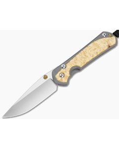 Chris Reeve Large Sebenza 31 Box Elder Burl Glass Blasted Titanium Drop Point MagnaCut Stonewash MIM Clip Frame Lock Knife (3.62" Blade) L31-1108-183-002 - CRK-L31-1108-183-002 1