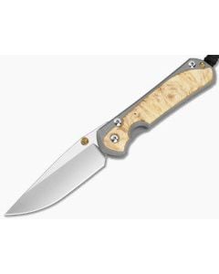 Chris Reeve Large Sebenza 31 Box Elder Burl Glass Blasted Titanium Drop Point MagnaCut Stonewash MIM Clip Frame Lock Knife (3.62" Blade) L31-1108-183-007 - CRK-L31-1108-183-007 1