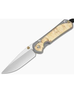 Chris Reeve Large Sebenza 31 Box Elder Burl Glass Blasted Titanium Drop Point MagnaCut Stonewash MIM Clip Frame Lock Knife (3.62" Blade) L31-1108-183-008 - CRK-L31-1108-183-008 1