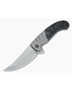 WE Knives x Ochs Curvaceous Blasted 20CV Marbled Carbon Fiber Titanium Flipper WE20012-1 - WE-WE20012-1 1