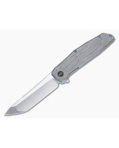 WE Knives Shadowfire Flipper Gray Titanium Handle Satin 20CV Compound Ground Blade WE22035-2 - WE-WE22035-2 1