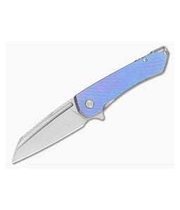 MachineWise Mojave #1391 Blurple Fine Step Anodized Titanium Lightwash S90V Wharncliffe Frame Lock Flipper (3.45") - MCW-005 1