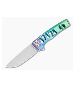 MachineWise Sonora #2277 Purple to Green Fade Anodized Diamond Textured Skeletonized Titanium S90V Lightwash Button Lock Flipper (3.35" Blade) - MCW-010 1