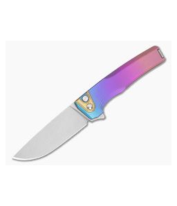 MachineWise Sonora #2180 Blue to Pink Fade Anodized Epicenter Textured Titanium Brass Bolster S90V Lightwash Button Lock Flipper (3.35" Blade) - MCW-011 1