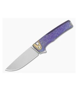 MachineWise Sonora #2203 Purple Anodized Smooth Tumbled Titanium Brass Bolster S90V Lightwash Button Lock Flipper (3.35" Blade) - MCW-013 1
