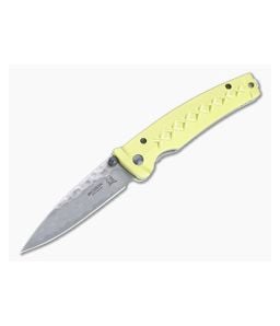Mcusta Fusion San Mai Damascus Yellow Aluminum Liner Lock Folding Knife 0164D - MC-0164D 1