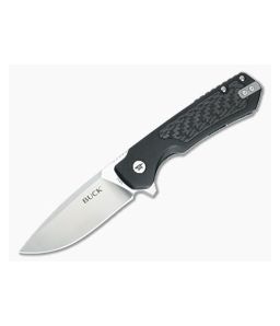 Buck Stinger Black Aluminum Carbon Fiber D2 Satin Drop Point Frame Lock Folding Knife (3.00") 0714BKS - BU-0714BKS 1