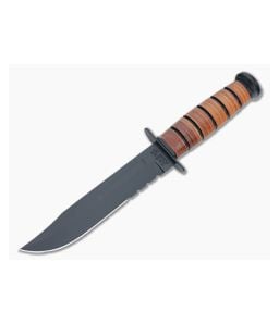 Kabar USMC Partially Serrated Knife Leather Handle 1218 - KA-1218 1