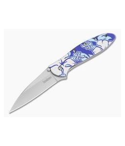 Kershaw Leek Blue Flower 14C28N Bead-Blasted Spring Assisted Knife (3.00" Blade) 1660HI - KS-1660HI 1