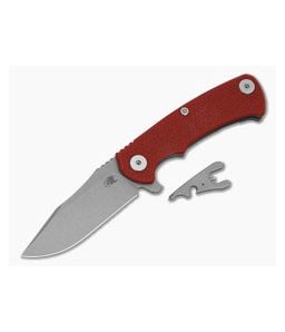 Hinderer Project X Clip Point Red G10 Battle Blue Titanium and Working Finish S45VN Folding Knife (3.66") - HK-1950 1