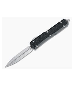Microtech Makora D/E Signature Stonewashed Double Edge Full Serrated Traction Inlay Black OTF Automatic 206-12S - MT-206-12S 1