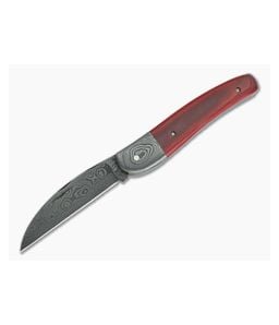 Chuck Hawes Custom Seahorse Whittler Red Linen Micarta Burl Damascus - CU-5213 1