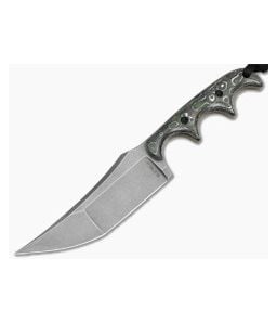 Alan Folts Custom Minimalist Katana Green/White FatCarbon Tumbled Elmax EDC Fixed Blade Knife (3.59") - CU-5311 1