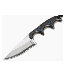 Alan Folts Custom Minimalist Modified Drop Point Blue FatCarbon Polished Hitachi Blue San Mai EDC Fixed Blade Knife (2.72") - CU-5317 1