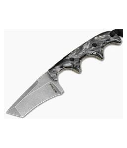Alan Folts Custom Minimalist Tanto Black/White Acrylic Tumbled CPM-154 EDC Fixed Blade Knife (2.02") - CU-5330 1