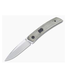 Jared Oeser F22 KICKSTOP Flipper Black Shield Green Canvas Micarta Folding Knife - JO-F22-KF-GM2 1