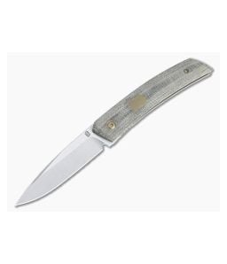Jared Oeser F22 KICKSTOP Flipper Bronze Shield Green Canvas Micarta Folding Knife - JO-F22-KF-GM3 1