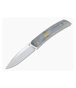 Jared Oeser F22 KICKSTOP Flipper Bronze Shield Black Canvas Micarta Folding Knife - JO-F22-KF-KM3 1