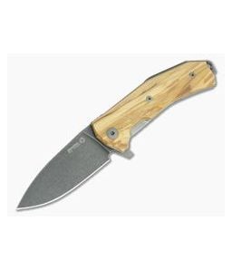 LionSteel KUR Flipper Olive Wood Black PVD Sleipner Liner Lock Folder - LS-KUR-BUL 1