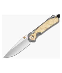 Chris Reeve Large Sebenza 31 Box Elder Burl Glass Blasted Titanium Drop Point MagnaCut Stonewash MIM Clip Frame Lock Knife (3.62" Blade) L31-1108-183 - CRK-L31-1108-183 1
