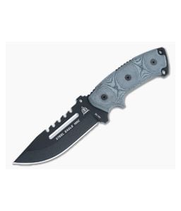 TOPS Knives Steel Eagle 105C Black Linen Micarta Handles Traction Coated 1095 Hunter's Point Blade With Sawback - TP-105C 1