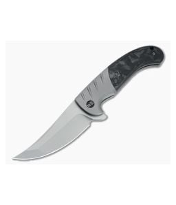 WE Knives x Ochs Curvaceous Blasted 20CV Marbled Carbon Fiber Titanium Flipper WE20012-1 - WE-WE20012-1 1