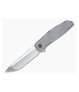 WE Knives Shadowfire Flipper Gray Titanium Handle Satin 20CV Compound Ground Blade WE22035-2 - WE-WE22035-2 1