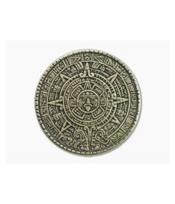 Shire Post Mint | Aztec Sun Stone Calendar - Sun and Moon Worry Coin Brass - SPM-WOR-AZTEC-MOON-BS 1