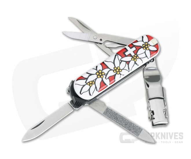 Victorinox Nail Clip 580 Red & White Edelweiss Flower Swiss Army Knife 0.6463.840-X1 - VN-0.6463.840-X1
