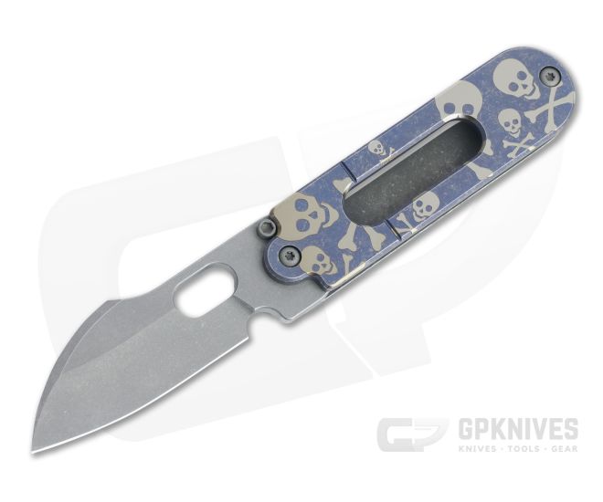 Serge Knife Co. Mid-Tech Bean Harpoon Acid Washed Nitro-V Blue Crossbones Slip Joint Top Flipper 001 - SKC-001