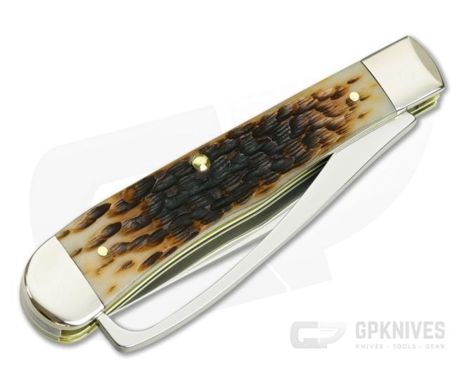 Case Amber Bone Peach Seed Jig 00144 Equestrian's Knife For Sale