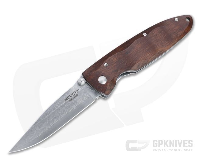 MCusta Classic Wave San Mai Damascus Ironwood Liner Lock Folding Knife 18D - MC-0018D