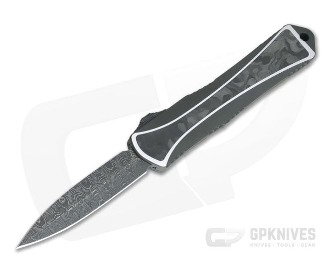 Heretic Custom Manticore-S D/E Vegas Forge Damascus DLC Stainless Marbled Carbon Fiber OTF Automatic 001 - HRT-001
