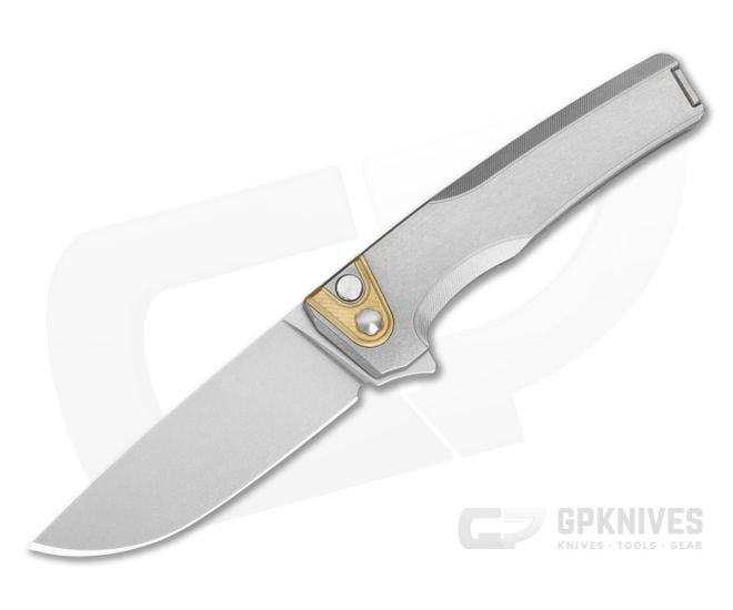 MachineWise Sonora #2163 Smooth Tumbled Titanium Brass Bolster Lightwash S90V Drop Point Button Lock Flipper (3.35") - MCW-001