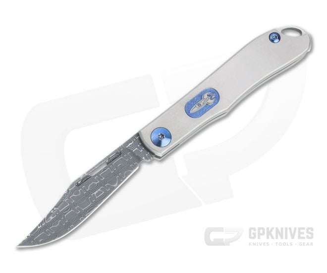 D Rocket Design Mini Lanny's Clip Point Vegas Forge Damascus Titanium Slip Joint Folder 0022 - DRD-0022