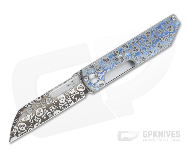D Rocket Design Revenge Front Flipper "Crossbones" Engraved M390 Titanium Liner Lock Folder 0024 - DRD-0024