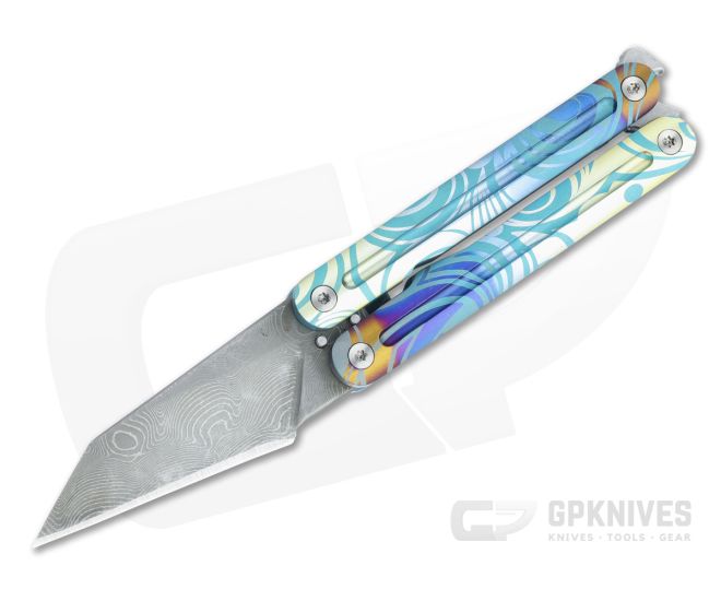 D Rocket Design Pocket Rocket Damascus Anodized Titanium Balisong Folder 0026 - DRD-0026