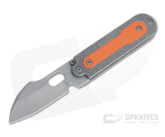 Serge Knife Co. Mid-Tech Bean Harpoon Acid Washed Nitro-V Orange G10 Inlay Titanium Slip Joint Top Flipper 003 - SKC-003
