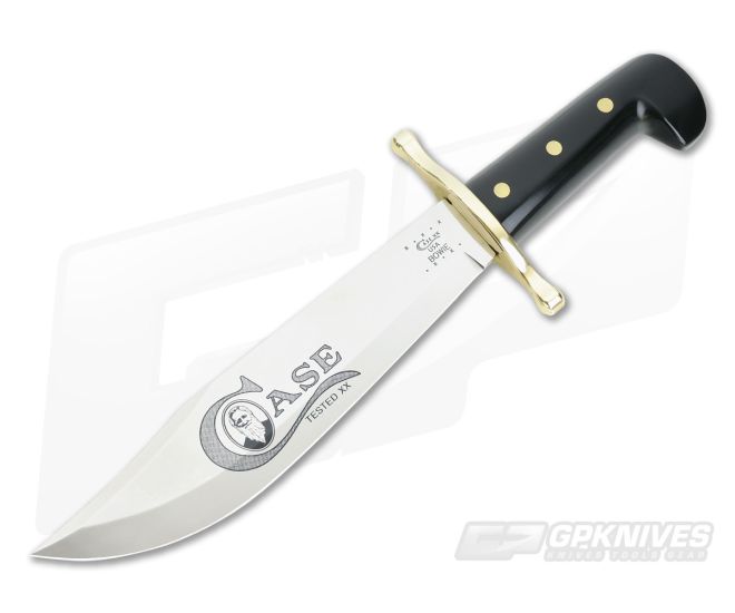 Case Hunter Bowie Black Delrin Handle Etched Blade Leather Sheath 00311 - CA-00311